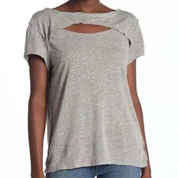 Free People Heather Grey Cutout Tee S - Picture 2 of 9